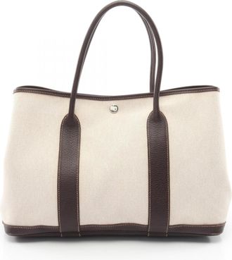 Herm&egrave;s Brown Ebene Ecru White Toile H Handbag Tote Bag (Pre-Owned)