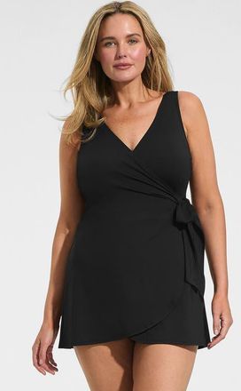 Lands End Plus Size DD-Cup Side Tie Mini Swim Dress Swimsuit in Black at Nordstrom, Size 24W