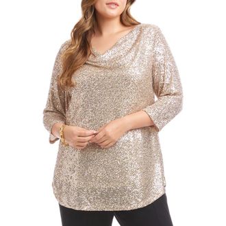 Karen Kane Sequin Drape Neck Top in Champagne at Nordstrom, Size 1X