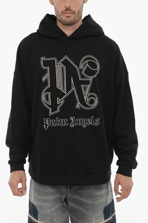 Palm Angels Felpa Hoodie in Cotone Garzato con Logo Ricamato Palm Angels