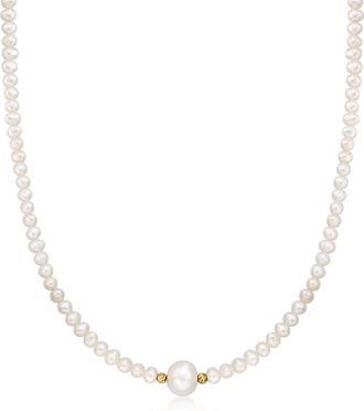 Ross-Simons 3.5-4.5mm Cultured Pearl Necklace With 8.5-9mm Centerpiece and 18kt Gold Over Sterling