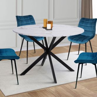 IDMarket Idmarket - Alaska Mesa De Comedor Redonda 4-6 Personas Efecto M&aacute;rmol Blanco Y Pata De Ara&ntilde;a De Metal 120 Cm