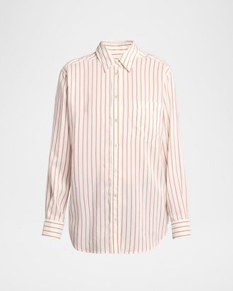 The Row Gavina Striped Silk Poplin Button-Down Shirt