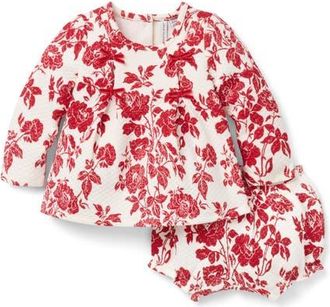 Janie and Jack The Floral Quilted Bow Matching Baby Set in Red Multi at Nordstrom, Size 12-18M