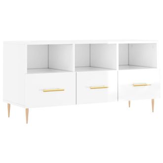Berkfield Home TV Cabinet High Gloss White 102x36x50 cm Engineered Wood | Size: 102 x 36 x 50 cm