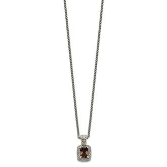 Diamond2Deal Sterling Silver with 14K Accent Cushion Smoky Quartz Pendant Necklace
