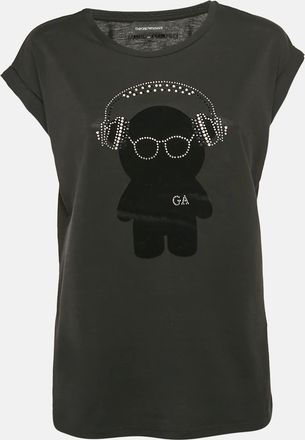 Emporio Armani Black Teddy And Rhinestone Embellished Jersey T-Shirt