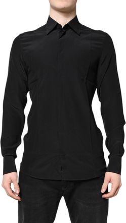 Dolce & Gabbana Black Silk GOLD Long Sleeves Dress Mens Shirt (Pre-Owned)