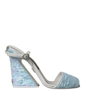 Dolce & Gabbana Womens Sequin Embellished High Heel Sandals - Light Blue - Size EU 39