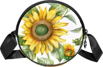 Generic Circle Crossbody Bag for Women, Sunflower Small Sling Bag Daypack with Zipper Adjustable Shoulder Straps Casual Ladies Girls Round Purse