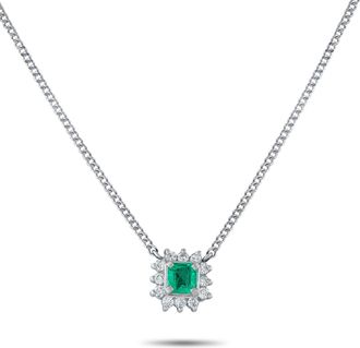 Luxury Bazaar Platinum 0.20ct Diamond and Emerald Pendant Necklace MF01-010226