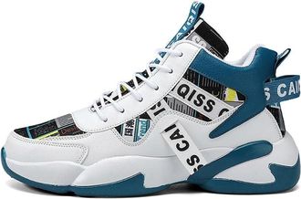 Generic Mens Lightweight High Top Basketball Shoes Breathable Durable Sports Running Boots Walking Shoes(Blue,5.5 UK)