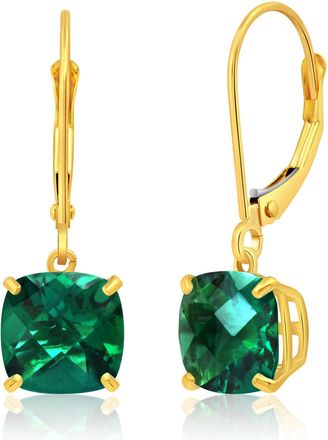MAX + STONE Solid 10k Yellow or White Gold 8mm Cushion Cut Dangle Gemstone Earrings