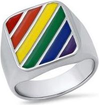 Steeltime Mens Rainbow Stripe Signet Ring in Silver Multi at Nordstrom Rack, Size 11