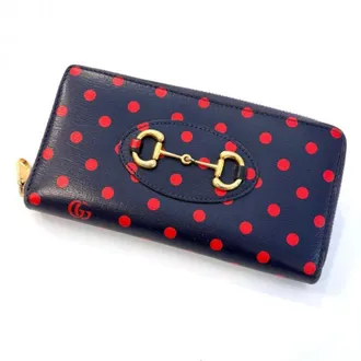 Gucci Navy Red Color Leather Long Wallet (Bi-Fold) (Pre-Owned)