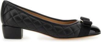 Ferragamo Bow Neckline Flats With Quilted Upper