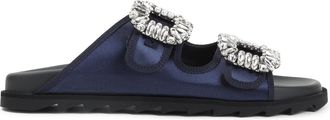 Roger Vivier Blue Slidy Strass Bord Gros Satin Mules-Donna