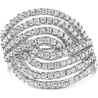 House of Brilliance 10K White Gold 1 1/2 Cttw Princess Diamond Swirl Design Cocktail Ring at Nordstrom, Size 7
