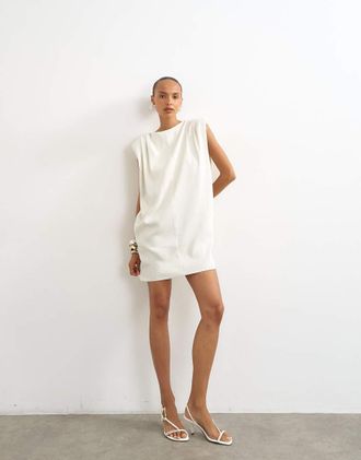 Topshop vestito mini strutturato con spalline imbottite color bianco sporco