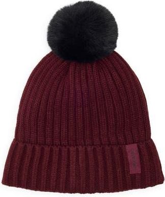 Calvin Klein Faux Fur Pompom Beanie in Rhubarb at Nordstrom Rack