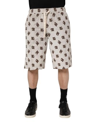 Dolce & Gabbana White Cotton DG Mania Print Men Bermuda Mens Shorts