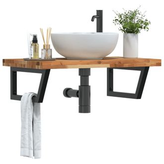 Berkfield Home Basin Shelf Wall Mounted Steel & Solid Wood Acacia in Brown