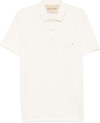 Valentino Garavani Off White Solid Shirt Collar Polo