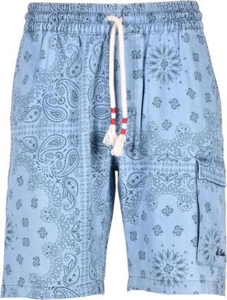 MC2 Saint Barth Chambray Bermuda Shorts with Bandana Print and Contrast Drawstring