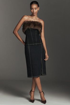 Pilcro Seamed Side-Slit Denim Midi Skirt