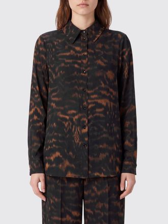 Momoni Camicia in seta stretch con stampa animalier e colletto francese