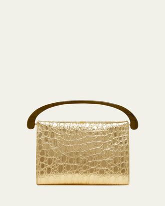 Dries Van Noten Croc-Embossed Leather Top-Handle Bag