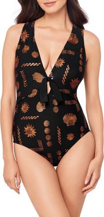 Magic Suit By Miraclesuit Clamdigger Halle One-Piece Swimsuit in Black/Multi at Nordstrom, Size 14