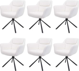 Hhg Juego De 6 Sillas De Comedor Hhg-659, Silla De Cocina Silla, Posici&oacute;n Autom&aacute;tica Giratoria, Tejido Mvg, Boucl&eacute;-blanco