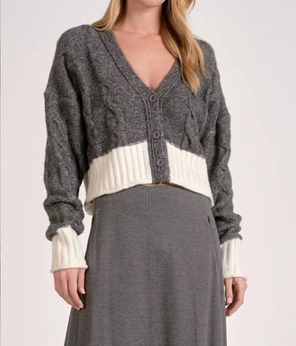 Elan Logan Color Block Cardigan In Charcoal Winter White