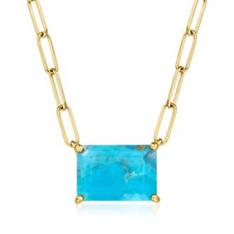 Ross-Simons Turquoise Paper Clip Link Necklace in 18kt Gold Over Sterling
