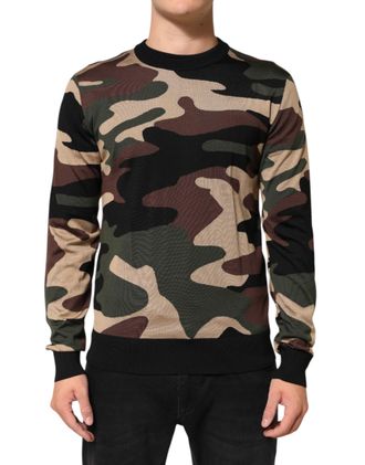 Dolce & Gabbana Multicolor Camouflage Crew Neck Men Pullover Mens Sweater