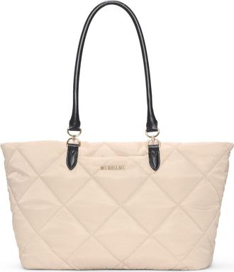 MZ Wallace Medium Madison East/West Quilted Nylon Tote in Buff/black at Nordstrom