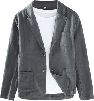 Generic Mens Cotton Linen Blazer, MenS Blazers Slim Fit Solid Color Loose Fit Suit Jacket Double Breasted Blazer For Men White Blazer Mens Men Spring Summer S