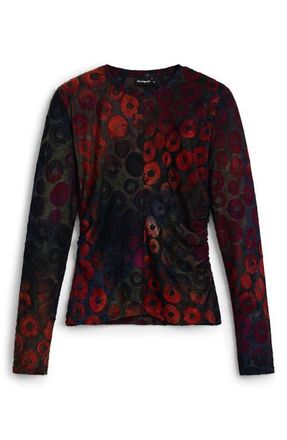 Desigual Long Sleeve Mesh T-Shirt in Red at Nordstrom, Size Medium