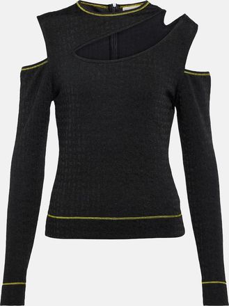 Ganni Cutout jacquard jersey top