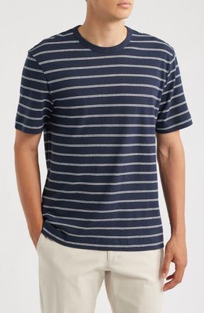 BOSS Taut Stripe Linen & Cotton T-Shirt in Dark Blue at Nordstrom, Size Xx-Large