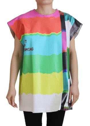 Dolce & Gabbana Womens Multicolor Tv Print Blouse Cotton T-Shirt