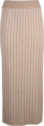 Eleventy Beige Ribbed Knit Midi Skirt With Elegant Slit