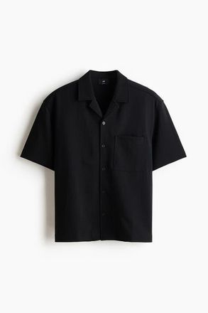 H&M Relaxed Fit Resort Shirt in Black at Nordstrom, Size Xx-Large