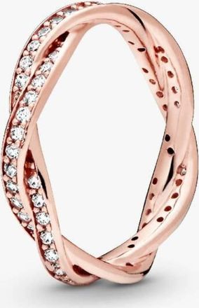 Pandora Sparkling 14K Rose Gold-Plated Twisted Lines Ring, Size 48