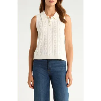 CeCe by Cynthia Steffe Cable Collar Sweater Vest in New Ivory at Nordstrom, Size Xx-Large