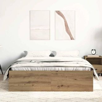 Berkfield Home Durable Bed Frame without Mattress Artisan Oak 135x190 cm Enginee in Brown