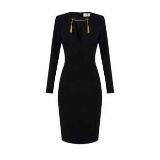 Elisabetta Franchi Jurk van lichtgewicht cr&ecirc;pe stof met juwelenketting - Dames - Casual kleedjes - Zwart - L - Polyester - Kleedjes