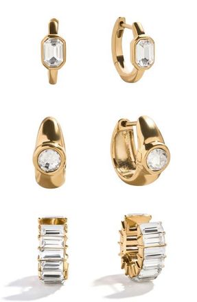 BaubleBar Tyra Set of 3 Waterproof Earrings in Goldtone Plate/Cubic Zirconia at Nordstrom
