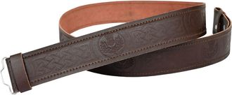 Shyne Kilts U.K Brown Leather Kilt Belt Adjustable size for Kilts Highland Thistle Embossed (3XL)